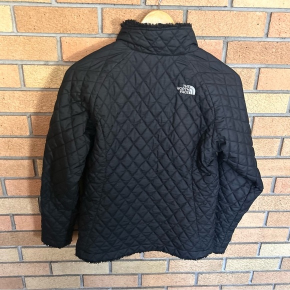 North Face Reversible Quilted Coat Full Zip Black Fleece Jacket Girls L (14-16) - Picture 4 of 9